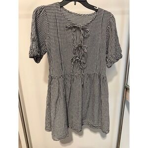 Black & White Gingham‎ Babydoll Mini Dress – Size Small 100% Cotton
